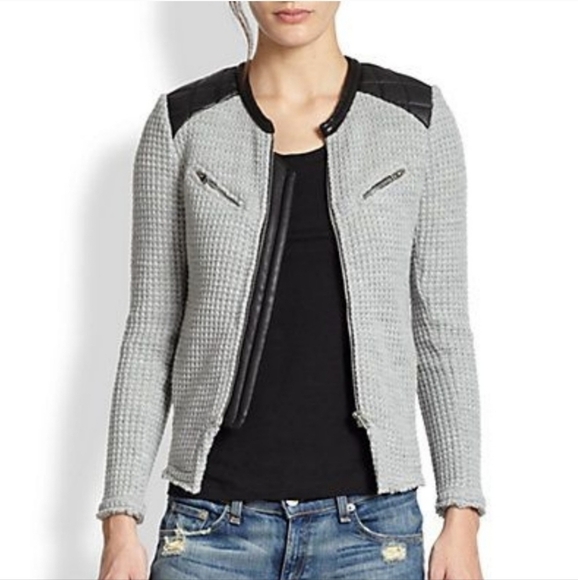 IRO Ceylona Waffle Knit Leather Trim Jacket - Picture 3 of 9